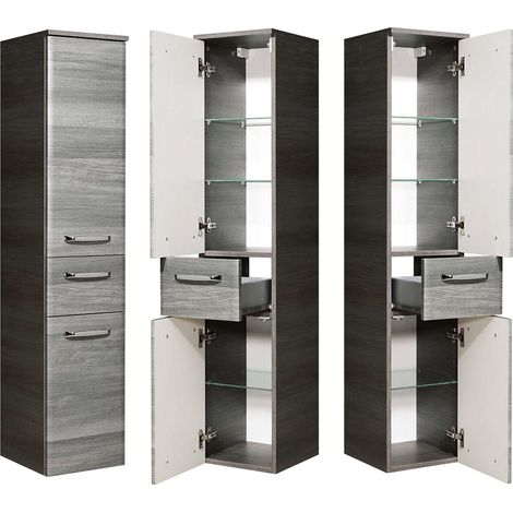 Badezimmer Highboard Midischrank ALINA-66 in Graphit Struktur, B/H/T: 30/141/33cm (1/5)