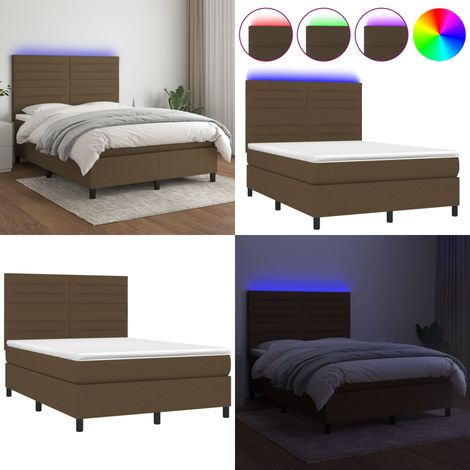 Sommier à lattes de lit matelas et LED Marron foncé 140x190 cm - Sommier Tapissier - Lit Avec Led - Matelas À Ressorts Ensachés - Tête De Lit Ajustable - Éclairage LED - Home & Living (1/5)