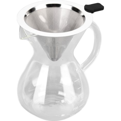 Cafetière à filtre en verre de 400 ml, résistante à la chaleur, avec filtre en acier inoxydable, pour la cuisine domestique. Base ronde. (1/5)
