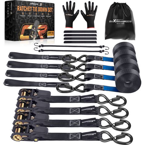 4x Sangle D'arrimage à Cliquet 4.5m 25mm 997kg Noir Crochets S Securité Auto