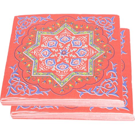 40Sheets Napkins Tissue Handkerchief Paper Ramadan Pattern 4 Layers High Absorbent for Party DinnerRed+Colorful Pattern (1/5)
