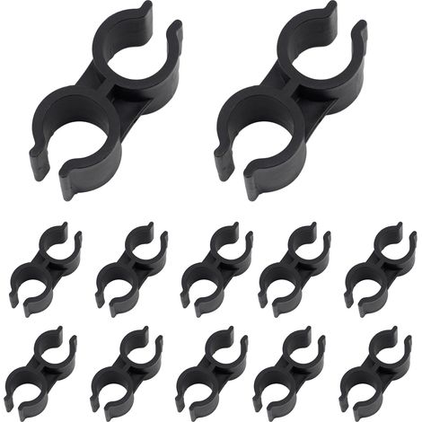 Sollbry Lot de 12 colliers de serrage à double tuyau, 25 mm en plastique de type H, double port, colliers de serrage, boucles de serrage, accessoires de fixation de tuyaux d'étagère (noir) (1/5)