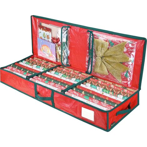 Sac de rangement pour papier cadeau de Noël, séparateurs souples, poches, grande capacité, poignée robuste, organisateur de papier cadeau en PE (1/5)