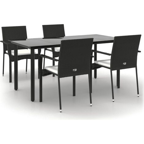 Maison Exclusive - Set da Pranzo da Giardino 5 pz Nero con Cuscini in Polyrattan (1/5)