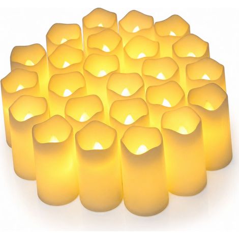 24pcs bougies led chauffe-plat sans flamme effet vacillant piles incluses pour décoration mariage maison 3,8x4,5cm (1/5)