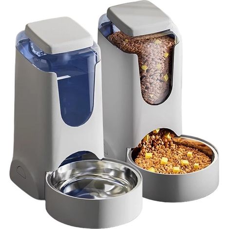 Automatisches Futter- und Wasserset für Katzen und Hunde – 2,8 l + 4 l – Herausnehmbarer Edelstahlnapf – Rutschfester Boden – Für Trockenfutter für Katzen und Hunde – Automatischer Futterspender für K (1/5)