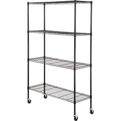 Étagère de rangement à roulettes, 4 niveaux réglables, capacité de 318 kg, étagères de garage robustes en métal, noir, 120 cm L x 45 cm l x 188 cm H, idéale pour la cuisine, le garde-manger, le sous-s (1/5)
