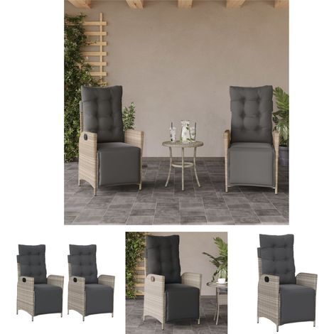 The Living Store Gartensessel mit Fußteil 2Stk. Verstellbar Hellgrau Poly Rattan - Gartenstühle (1/5)