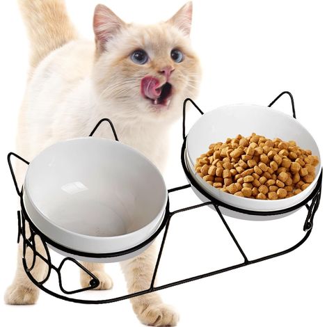 3 x Elevated Cat Bowls Ceramic Bowl with 15° Tilt for Cats and Small Dogs (1/5)