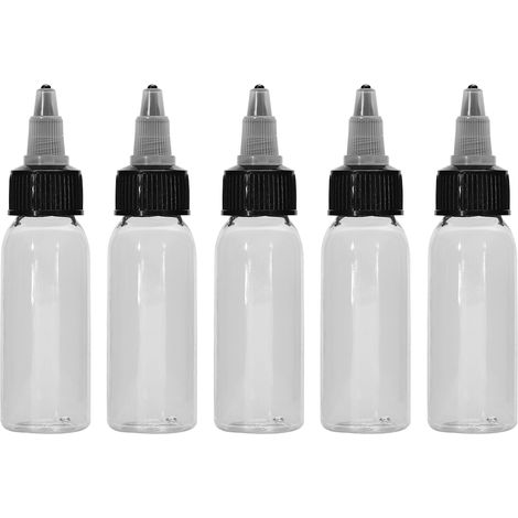 Bouteilles plastique transparentes 30ml pour encre de tatouage, pigment maquillage, bouchon blanc torsion (lot de 5) (1/5)