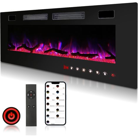 TolleTour Cheminée électrique encastrable 50 pouces, 750/1500 W, WiFi, télécommande et minuterie (1/5)