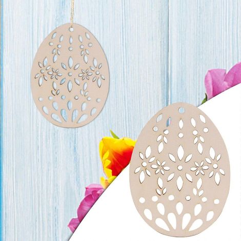 Lot de 20 pendentifs en bois sculpté à faire soi-même, pour la décoration de Pâques et la maison. (1/3)