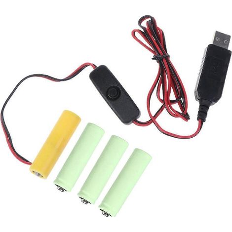 Adaptateur secteur USB 6V AAA remplaçant 4 piles AAA 1,5V avec interrupteur