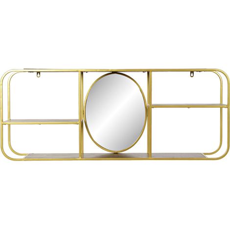 Miroir étagère mural doré élégant et moderne - Doré chaleureux et bois naturel (1/4)