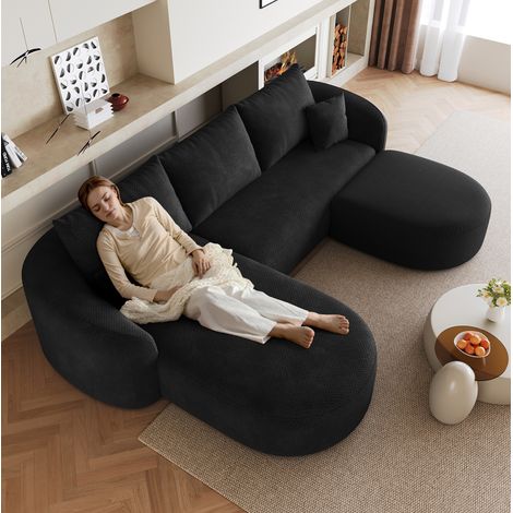 U-förmiges Ecksofa 266 cm schwarz aus Stoff modular ohne Montage (1/5)