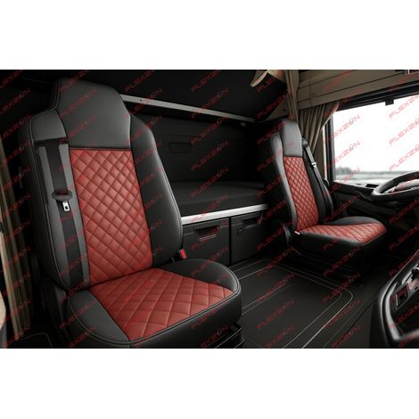 1+1 Sitzbezug-Set aus Kunstleder für MAN TGX 2015–2020 – rot-schwarz