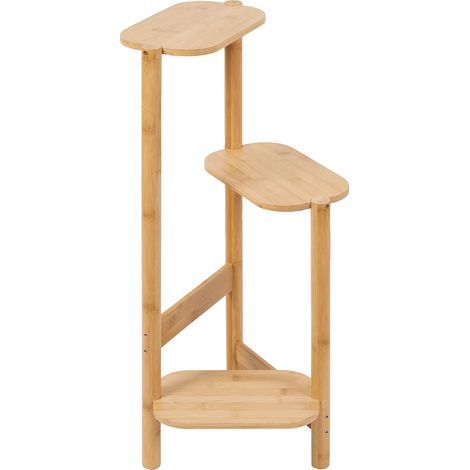Soporte para plantas, diseño de 3 niveles, construcción de bambú natural, madera natural (1/2)