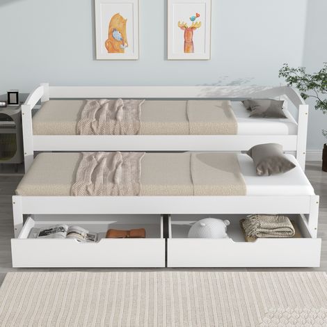MEUBLIV Bettgestell 90x200 cm Weiß – mit Ausziehbett und Stauraum, ohne Matratze (1/4)