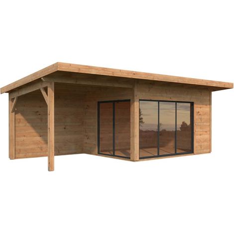 Abri de jardin en bois Andrea 11,2+7,9 m2 Slide Plus Traité Marron (1/4)