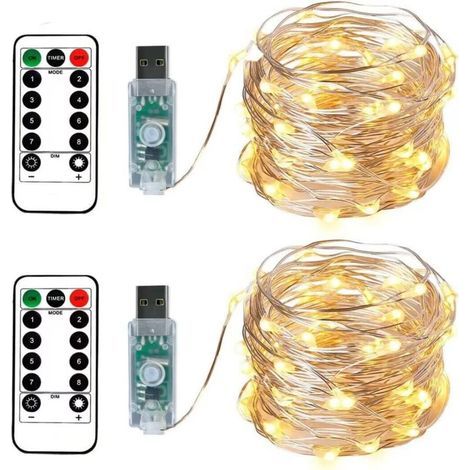 2 Lichterketten, 100 LEDs, 10 Meter, warmweißes Silberkabel, USB-Stecker mit Fernbedienung, Sternenlicht für Weihnachten, Partys und Hochzeitsdekoration (1/5)