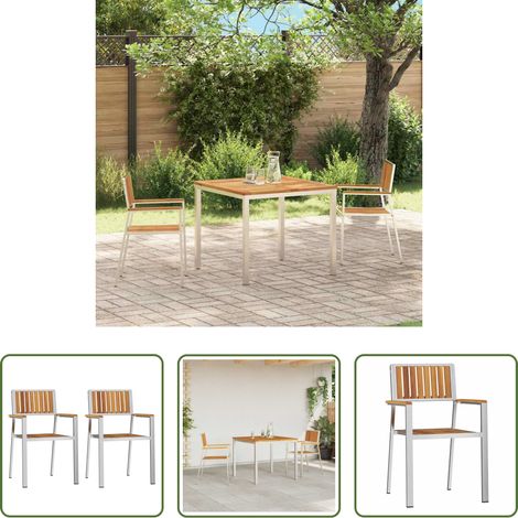 Chaise extérieure - Chaise de jardin 2 pcs Marron Bois d'Acacia Massif (1/5)