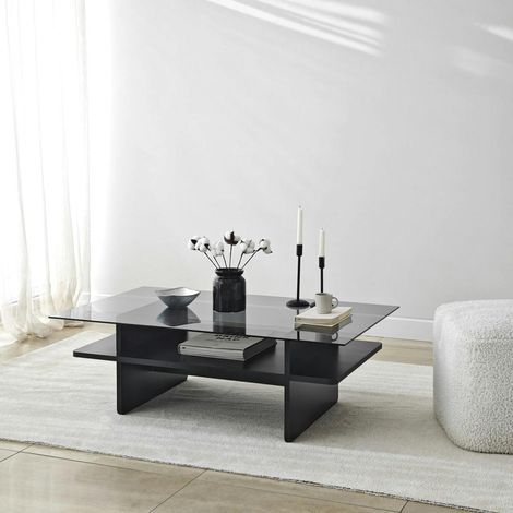 Table basse design 2 plateaux, verre fumé et noir SALTA (1/5)