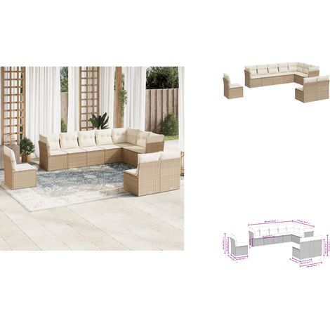 10-tlg. Garten-Sofagarnitur mit Kissen Beige Poly Rattan - Gartensofas - Outdoor Möbel - Lounge Set - Rattan Sofa - PE-Rattan (1/3)