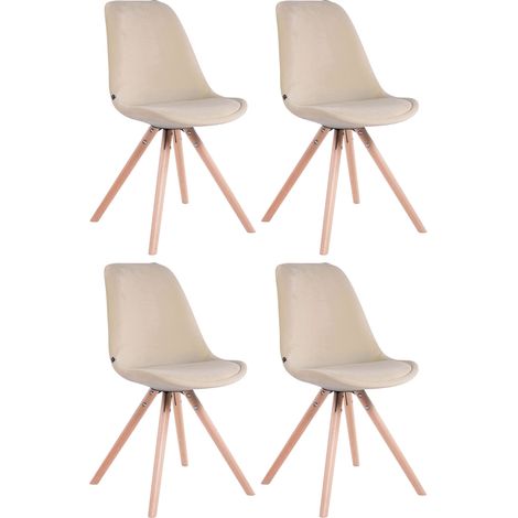 4 sedie per sala da pranzo in stile scandinavo in velluto crema, gambe rotonde in legno chiaro CDS10305