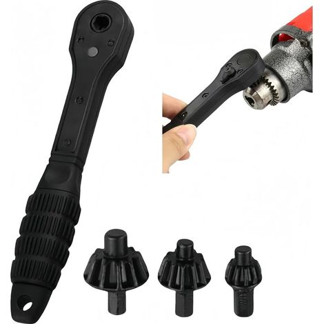 Llave de trinquete profesional 2 en 1 cómoda con remachado, trinquete C/huck W/rench, 3 tamaños de trinquete D/rill C/huck Key, herramienta de repuesto de doble cabezal Ch/uck Key (1/5)