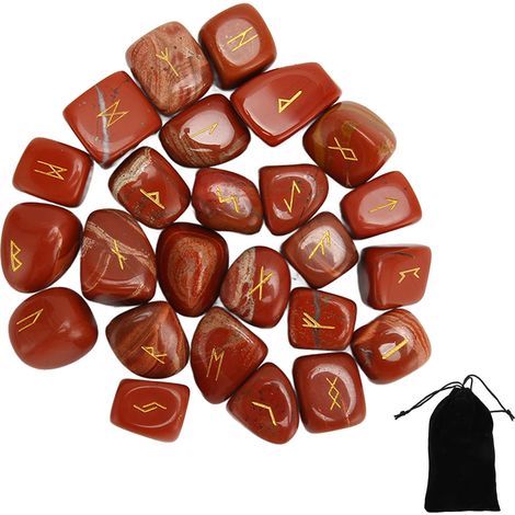 25 Pierres de Runes Polies Gravées Alphabet Ancien Guérison Pouvoir Chance Chakra Lot Cadeau Maison Rouge (1/5)
