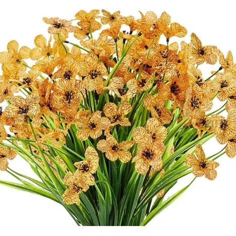 Lot de 6 Fleurs Violettes artificielles résistantes aux UV pour intérieur et extérieur Ne se décolorent Pas (Yellow) (1/5)
