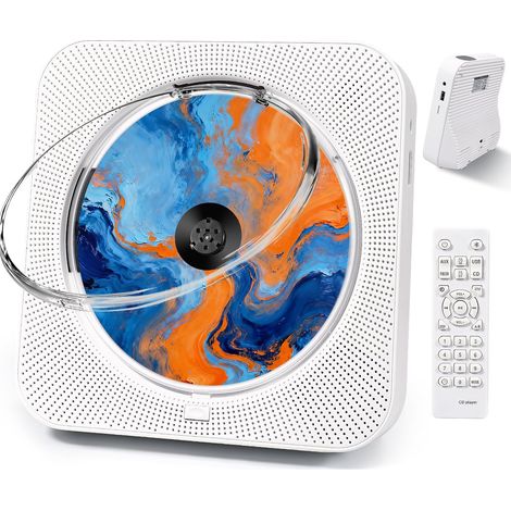 Lecteur CD portable Bluetooth avec HiFi, FM, LCD, USB/AUX, idéal enfant (blanc)