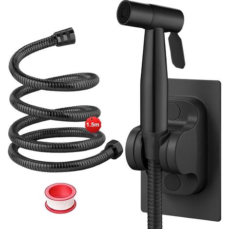 1,5 Mètre Acier Inoxydable Kit Douchette WC-Ensemble, Noir Robinet Douchette WC avec Tuyau, Jet d Eau Toilette, Noir Robinet-Douchettes Wc, pour à la Salle de Bain, à la Cuisine, à L'hôtel (1/5)