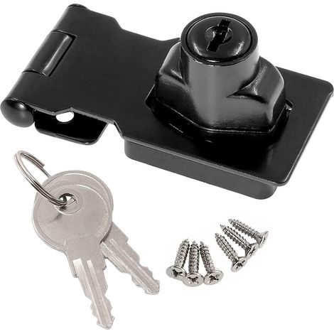 2.5" cadenas à loquet pour porte avec clés différentes - moraillon verrouillage serrure boîte aux lettres - fermoir pour tiroir armoire placard - noir