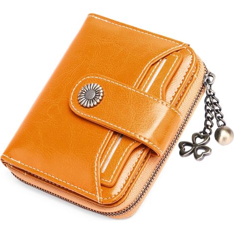 Petit portefeuille compact en cuir pour femme avec protection RFID (jaune)