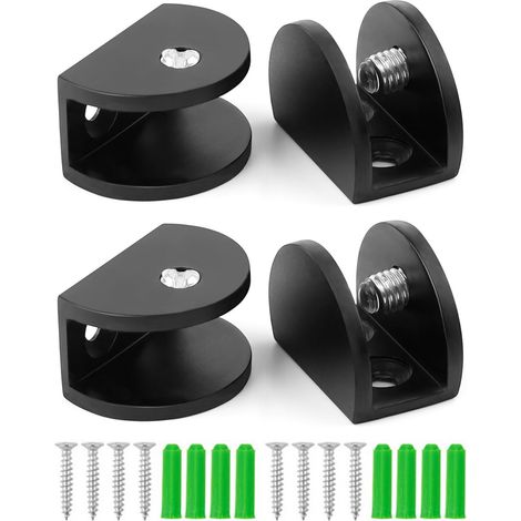 4 Pièces Fixation miroir Noir, Pince à Verre en Alliage D'aluminium avec Vis Antidérapantes, Réglable Support de Pince en Verre peut être Utilisé sur des 6-10 mm Panneaux de Verre et de Bois (1/5)