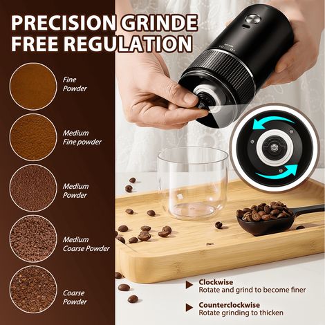 Coffee grinder - Suitable for home, office, and cafe use. Electric coffee grinder, also suitable for grinding spices, beans, and grains. USB charging, one-button control, and removable grinding chambe - 2