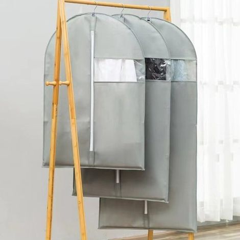 Set di 3 copriabiti in tessuto per la casa, copriarmadio, modello da appendere, borsa protettiva per abiti, grigio