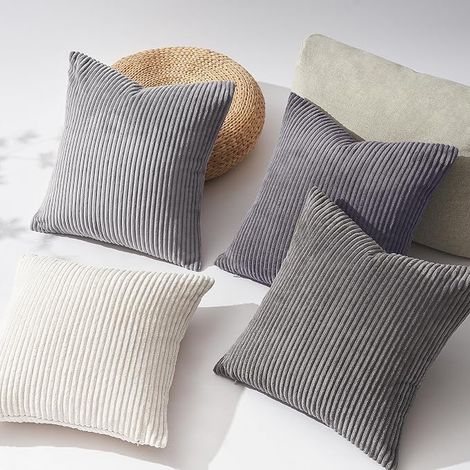 Housse Coussin 40x40 Velours Côtelé Gris Beige Motif à Rayure Coussin Chambre Salon Jardin Fauteuil Lit (1/4)