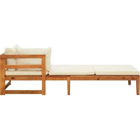 INLIFE Chaise longue avec 1 accoudoir Blanc crème Bois d'acacia solide (1/5)