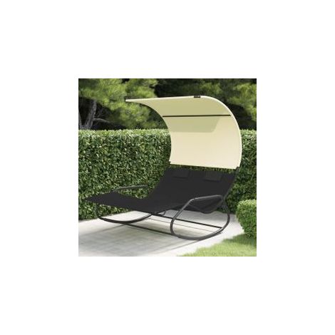 Chaise longue double à bascule avec auvent Noir et crème (1/5)