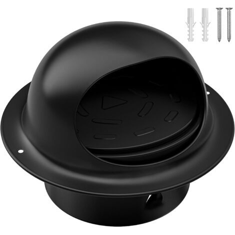 Grille d'évacuation extérieure de sèche-linge 4 Inch avec clapet anti-retour, Grille d'évacuation murale ronde en acier inoxydable - Noir (1/5)