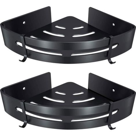 Étagère d\'angle de Douche Rangement Salle de Bain Salle de Bain Accessoire et Cuisine Serviteurs de Douche, Aluminium,Lot de 2 Noir (1/4)