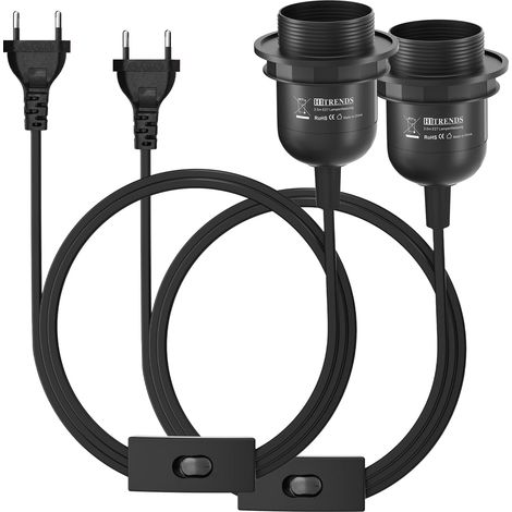 Douille E27 avec interrupteur, douille de lampe avec câble de 3 m pour ampoule LED E26/E27, 2 pièces - Noir (1/5)