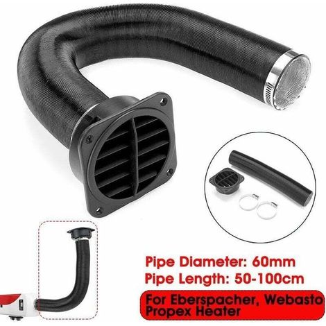 Tigrezy – Conduit tuyau de chauffage 60mm – Sortie d'air chaud pour réchauffeurs diesel Webasto Eberspacher – Installation facile – Matériau aluminium noir (1/4)