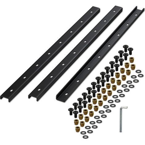 Relaxdays C Channel Table Support, Set of 3, Metal Bracket 80 cm, Stabilises Tabletops, Hidden Rail, 3 mm Steel, Black