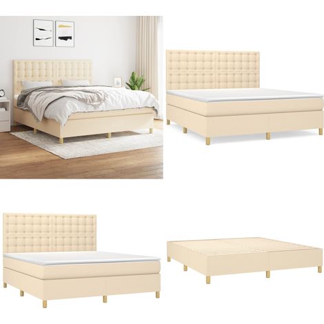 Sommier à lattes de lit avec matelas Crème 160x200 cm Tissu - Sommier - Matelas ensaché (1/5)