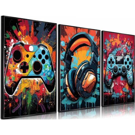Videospiel-Wandposter – Aquarell-Leinwanddruck – 30 x 40 cm x 3 Stück – Dekoration für Kinder-/Jugendzimmer – Für Spielzimmer, Büro, Wohnung (1/5)