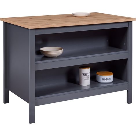 ISOLA NELLINA PER CUCINA 2 RIPIANI E VANO SGABELLI 124x75x91,5CM LAMINATO GRIGIO E QUERCIA ARTISAN (1/8)