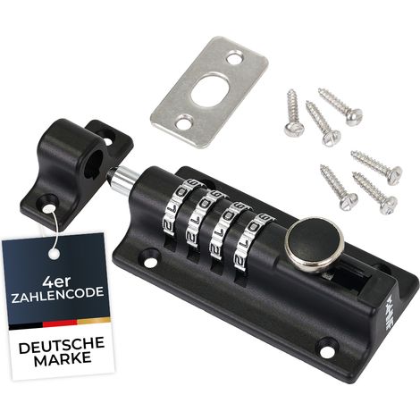 HMF 3591-02 Riegelschloss, Türriegel mit 4-stelligem Zahlencode aus Zinklegierung, 12,2 x 4 x 4,8 cm, Schwarz (1/4)